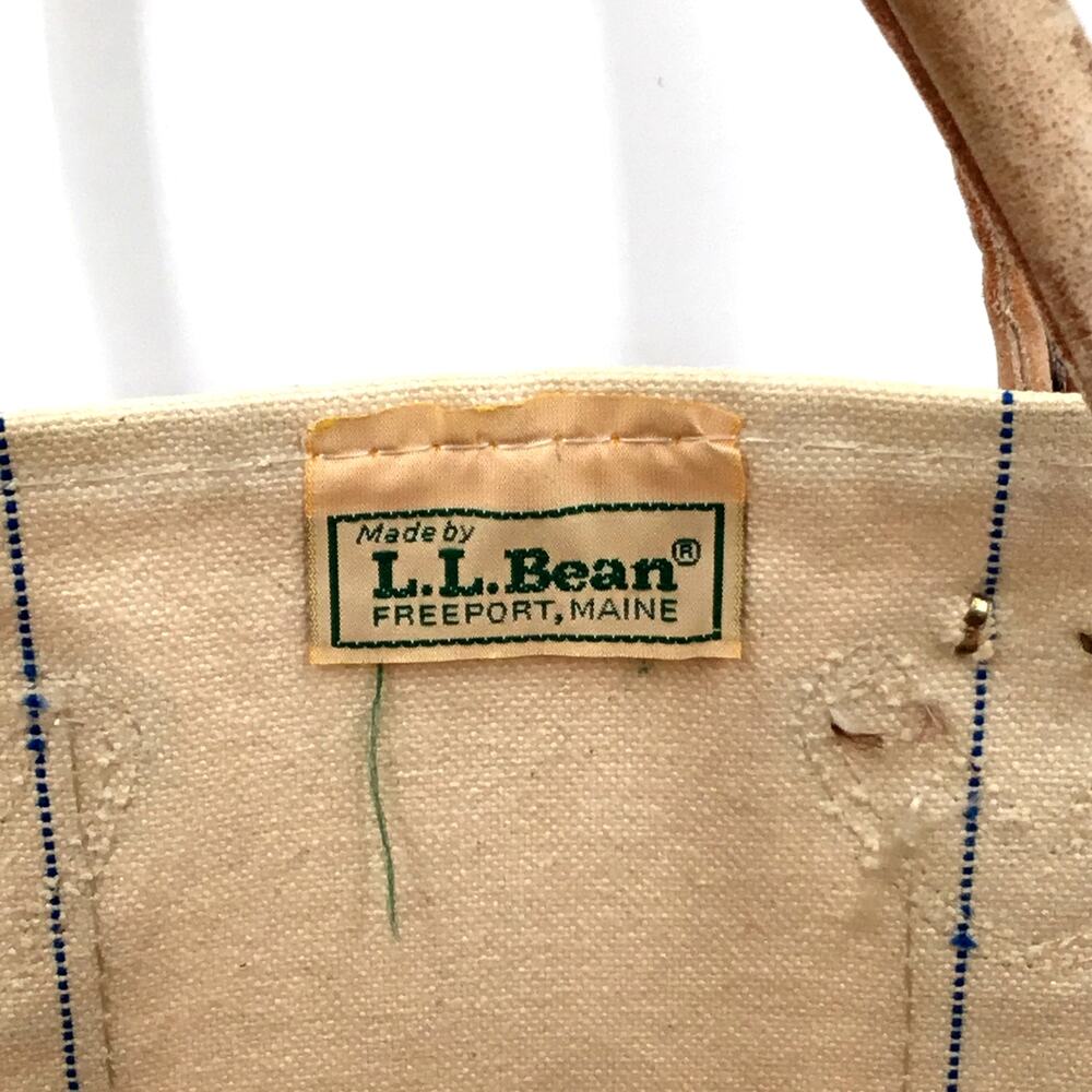 Vintage 1970s L.L.Bean Boat & Tote Leather Handle Canvas Bag Made USA Medium - Picture 3 of 13